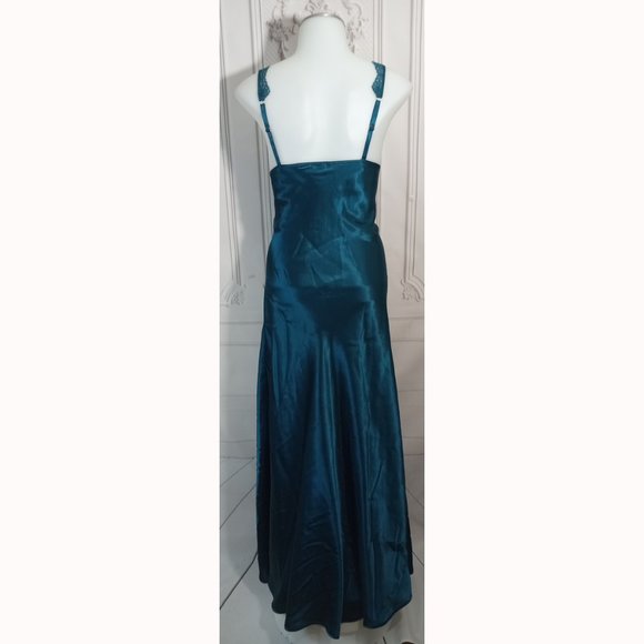 VTG Victoria's Secret Gold Label Teal Satin & Lace Long Slip Dress Gown Sz M - Picture 7 of 9